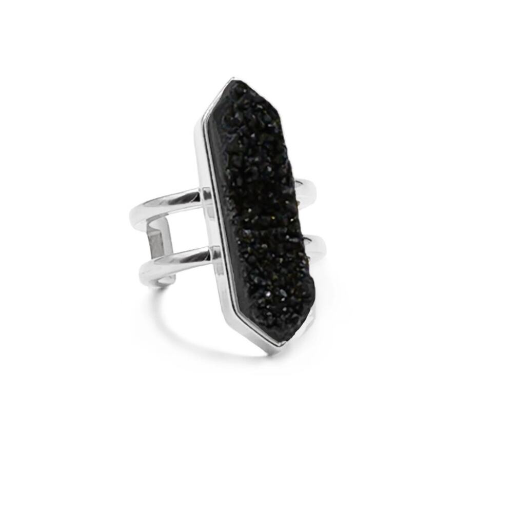 Retail $50 Kinsley Armelle Silver Magna Raven Quartz Ring*Velvet gift bag